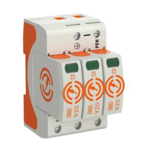 BETTERMANN Überspannungsableiter V20-3-280, TN/TN-CNetzform-/TN-S, 230VAC, 230VDC, 1,3kV, 3 TE, Hutschiene TH35, 40kA, schwarz – Bild 1