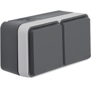 BERKER 47843515 Steckdose SCHUKO 2fach waagerecht mit Klappdeckel, grau, IP55 – Bild 1