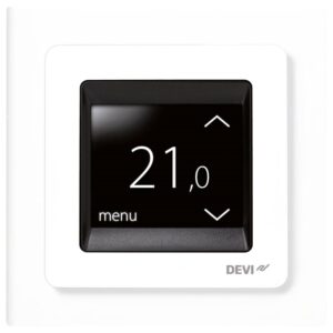 DEVI DEVIreg Touch Raumthermostat, 230V, 16A, elektronisch, IP21, mit Display, Sensor extern, reinweiß RAL 9010 – Bild 1